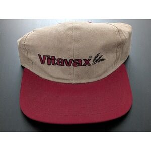 La Mode USA VitaVax Wheat Hat StrapBack Red Tan Embroidered Farming Gustafson IA